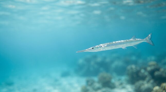 a needlefish in ocean bokeh