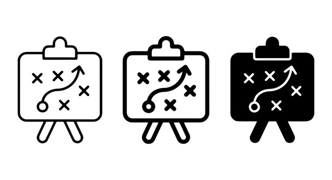 Strategy Board Icons, Playbook Tactics, Game Plan Visuals, Business Planning Vector