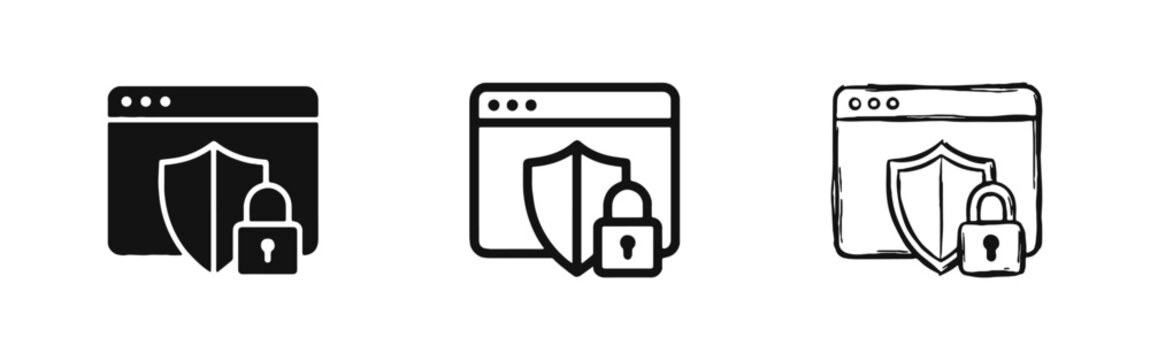 Secure Web Browser with Shield and Padlock Icon Set