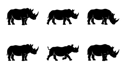 Black Rhino Silhouettes, Wildlife Icons, African Safari Animals, Vector Set © Nargis