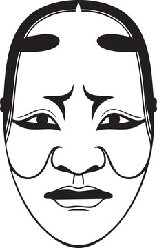 Traditional japanese noh mask face illustration