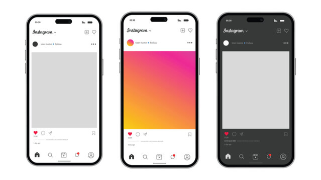 Instagram social media application mock-up screens