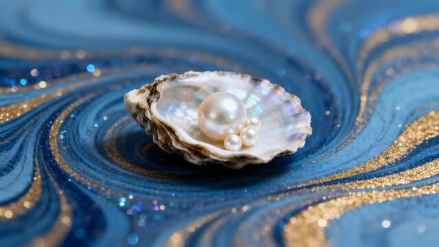 Pearl in shell on decorative surface
