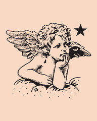 Fototapeta premium sketch of little angel. vector illustration