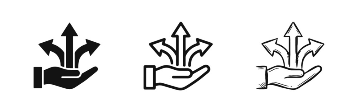 Business Opportunities and Career Path Icons Set with Hand Holding Arrows