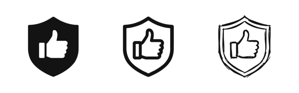 Security Shield with Thumbs Up Icons Set for Quality Guarantee and Trust
