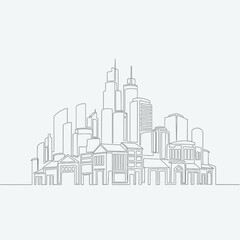 Fototapeta premium Continuous Line Art Cityscape: Modern Buildings and Skylines