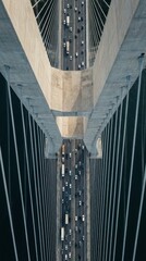 Fototapeta premium Aerial view of traffic on a suspension bridge highway
