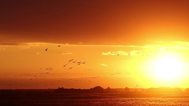 Sunset Spectacle: The Great Autumn Gathering of Cranes and Geese in Hortob&aacute;gy
