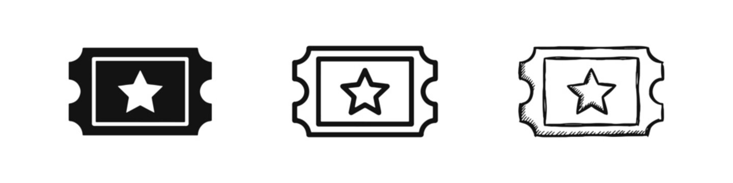 Event Admission Ticket Icon Set - Voucher with Star Symbol for Cinema and Shows