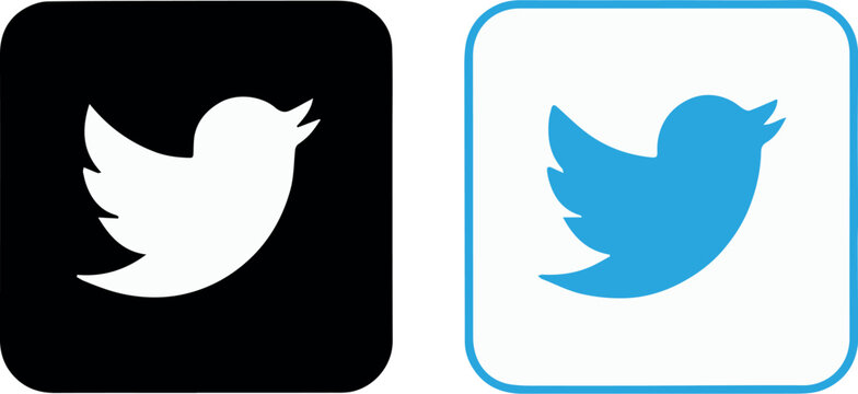 twitter icon bird logo social network button vector blue black outline