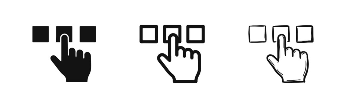 Hand Touching Selection Box Icon Set for Interface Design