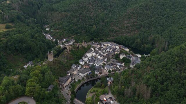 Aerial view of esch sur sure village in luxembourg