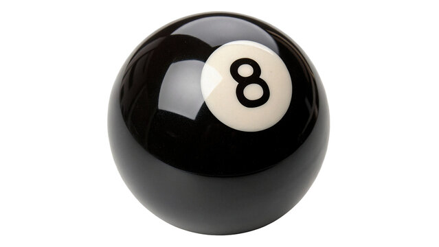 Classic black shiny billiard eight ball for sports training pool competition and active leisure game concepts isolated on transparent background