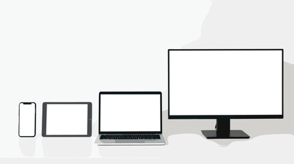 Fototapeta premium Flat vector smartphone, tablet, laptop, computer mockup. Set technology devices with transparent display