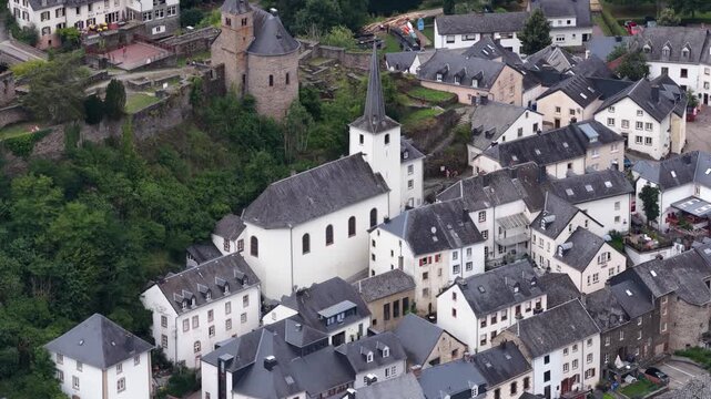 High angle view of esch sur sure village in luxembourg
