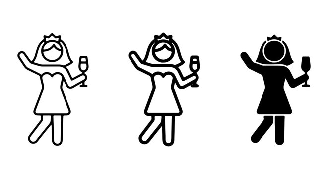 Bride Icon Set, Wedding Celebration Vector Graphics, Bachelorette Party Icons
