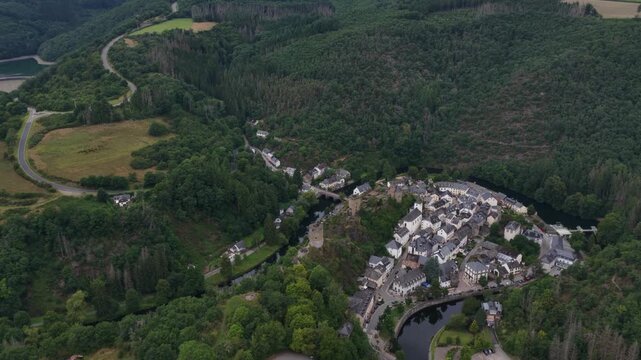 Aerial view of esch sur sure village in luxembourg