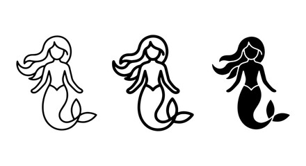 Mermaid Icons Set, Mythical Sea Creature Vector Graphics, Fantasy Ocean Character Symbols © Kazi