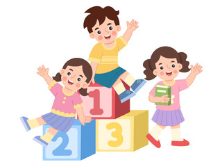 Obraz premium Children Playing With Number Blocks