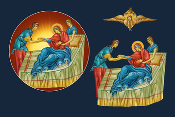 Obraz premium Nativity of the Blessed Virgin Mary. Illustration - fresco set in Byzantine style