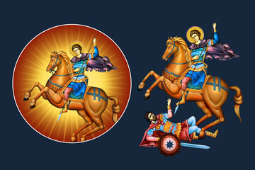 Obraz premium Saint Demetrius of Thessaloniki. Illustration - fresco set in Byzantine style