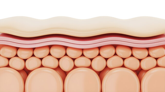 Detailed three dimensional cross section illustration revealing the layered structure of human skin including the epidermis dermis and subcutaneous fat