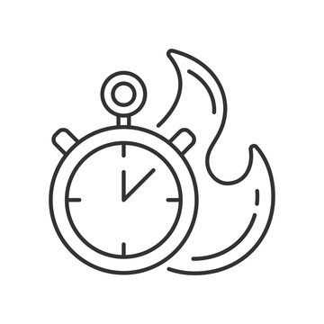 Time limit linear icon. Fast procedure. Urgent task. Timer with alarm. Limited offer. Thin line customizable illustration. Contour symbol. Vector isolated outline drawing. Editable stroke