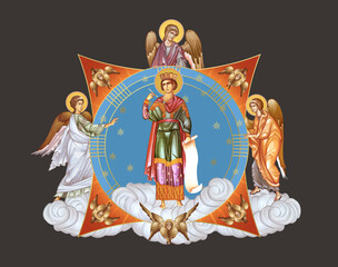Obraz premium Saint Solomon. Illustration in Byzantine style with angels and seraphim