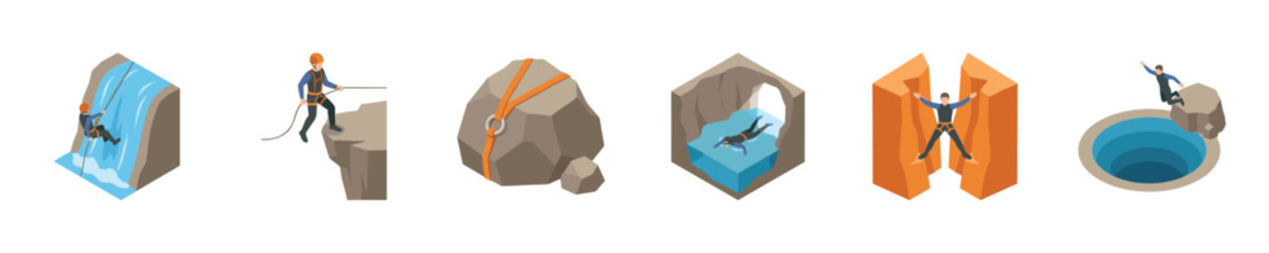 Extreme sports and adventure activities collection with isometric illustrations