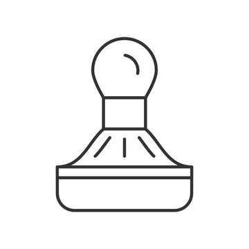 Coffee tamper linear icon. Equipment for professional espresso preparation. Barista accessories. Thin line customizable illustration. Contour symbol. Vector isolated outline drawing. Editable stroke