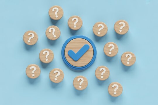 Decision making process with a correct answer among multiple questions on a light blue background