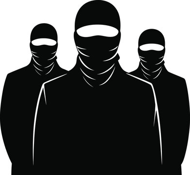 Three Silhouetted Figures Wearing Balaclavas group