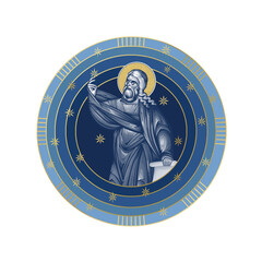 Naklejka premium Isaiah prophet. Starry sky round illustration in Byzantine style