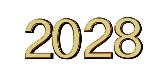 Gold 2028 text isolated on white background. Perfect for new year greetings, future vision and celeb © vegefox.com