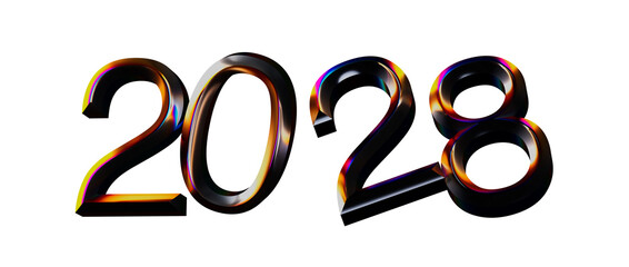 Bold 3D rendering of the year 2028 with metallic effect. Perfect for New Year greetings, © vegefox.com