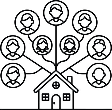A family tree with house vector on white background.