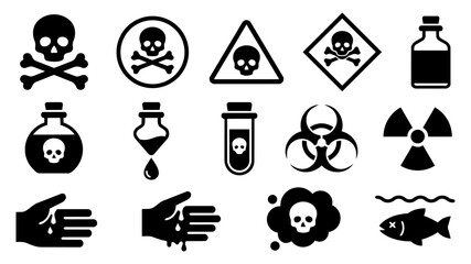 Fototapeta premium Poison and Toxic Warning Symbol Silhouette Icons Set