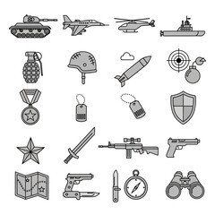 Fototapeta premium Military Icons Set: War, Army, Weapons, Illustration