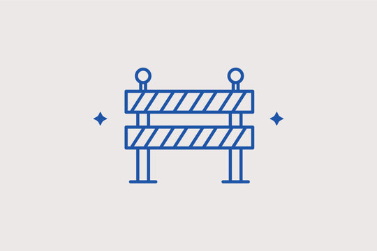 Road barrier line icon for site cordoning and public safety during repairs. Protective vector illustration for city infrastructure projects and traffic control notices.