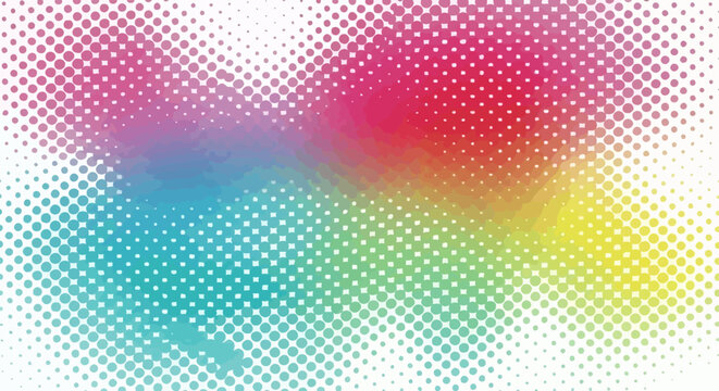 Abstract rainbow halftone dot pattern on white background