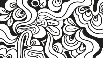 Fototapeta premium Abstract black and white doodle drawing with wavy lines, suitable for graphic design projects, web backgrounds, or artistic presentations.