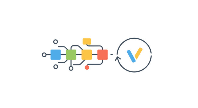 Automated business process workflow with final success checkmark