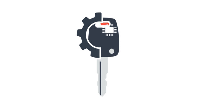 Automotive smart key icon with gear and circuit board