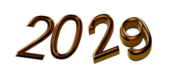 Bold 3D golden 2029 text on white. Ideal for new year greetings and celebrations. © vegefox.com