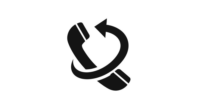 Black phone receiver icon with redial arrow on white background