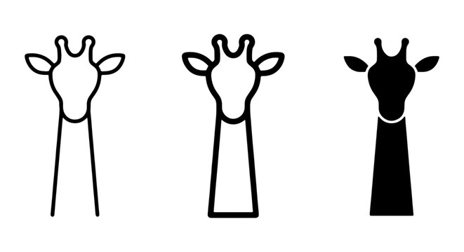 Giraffe Head Icons, Vector Animal Silhouettes, Simple Wildlife Graphics