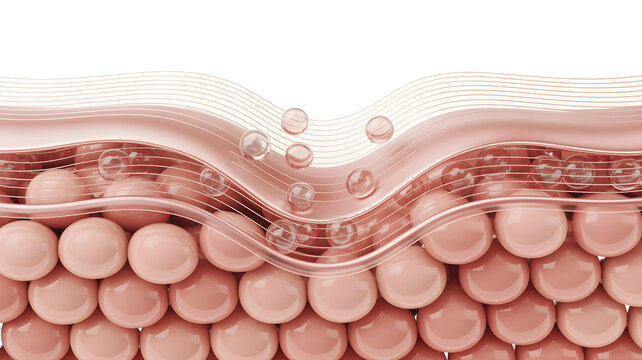 Microscopic illustration depicting the infusion of serum droplets deeply into plump skin cells for enhanced hydration and anti aging effects