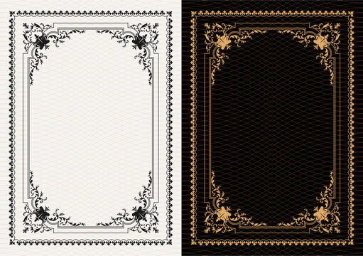 Luxury frame invitation card background vector. Elegant classic antique design, gold lines t, sparkle on black background. Premium design illustration for gala card, grand opening, art deco, magazine.