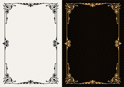 Luxury frame invitation card background vector. Elegant classic antique design, gold lines t, sparkle on black background. Premium design illustration for gala card, grand opening, art deco, magazine.